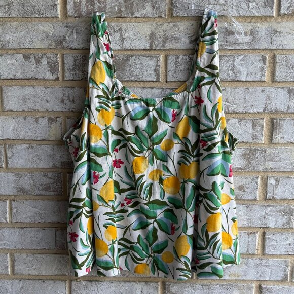 AVA & VIV Sleeveless Linen Blend Back Button Lemon/Floral Print Tank Top Size 3X - Picture 1 of 7